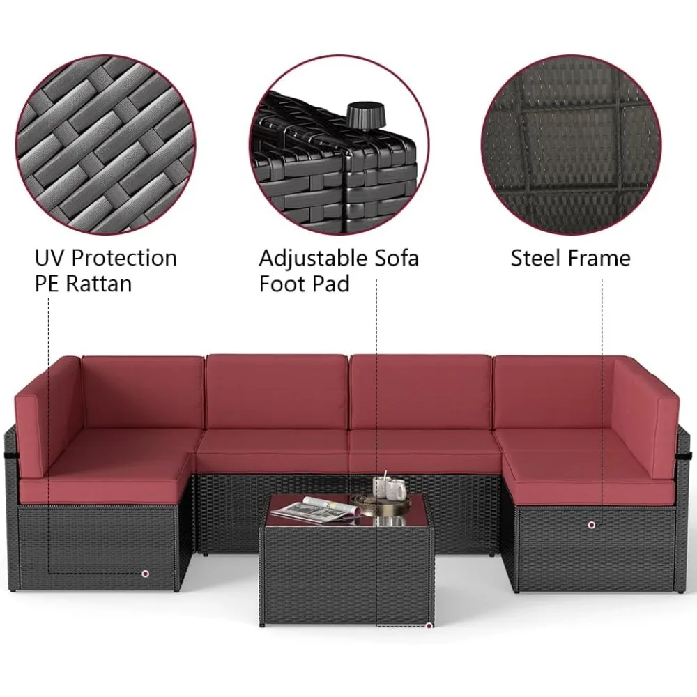 7-delige terrasmeubilair PE rieten rotan sectionele conversatie bankstel,