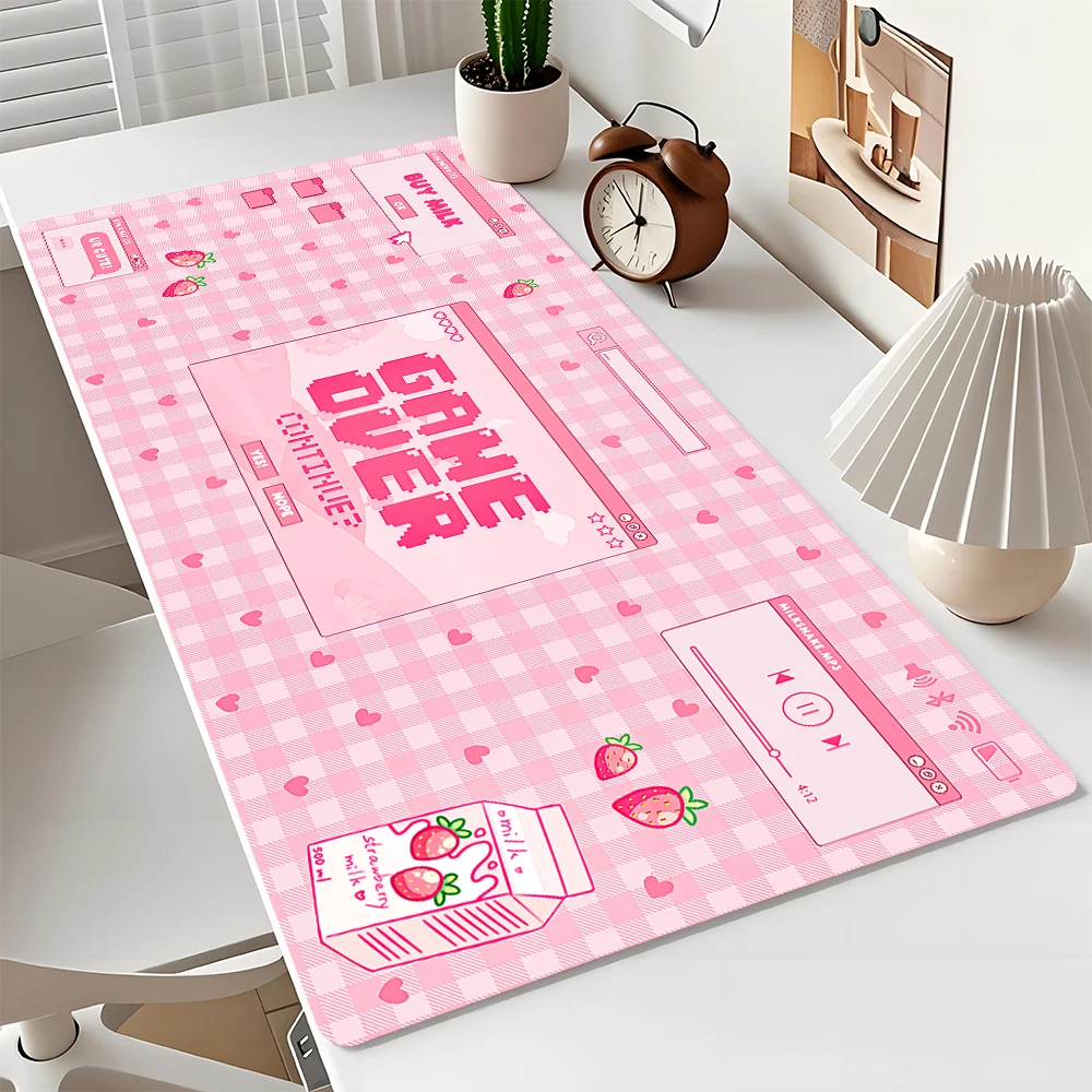 

Pink kawaii large Mouse Pad Desk mat Non-Slip Stitched Edge pc accessories keyboard Extended pad office rug tapis de souris