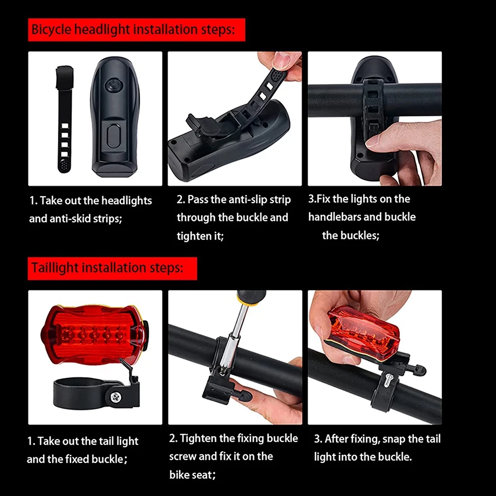 Bike Light Set Black Headlight,Waterproof, Easy to Install and Release for Men Women Kids Cycling Safety