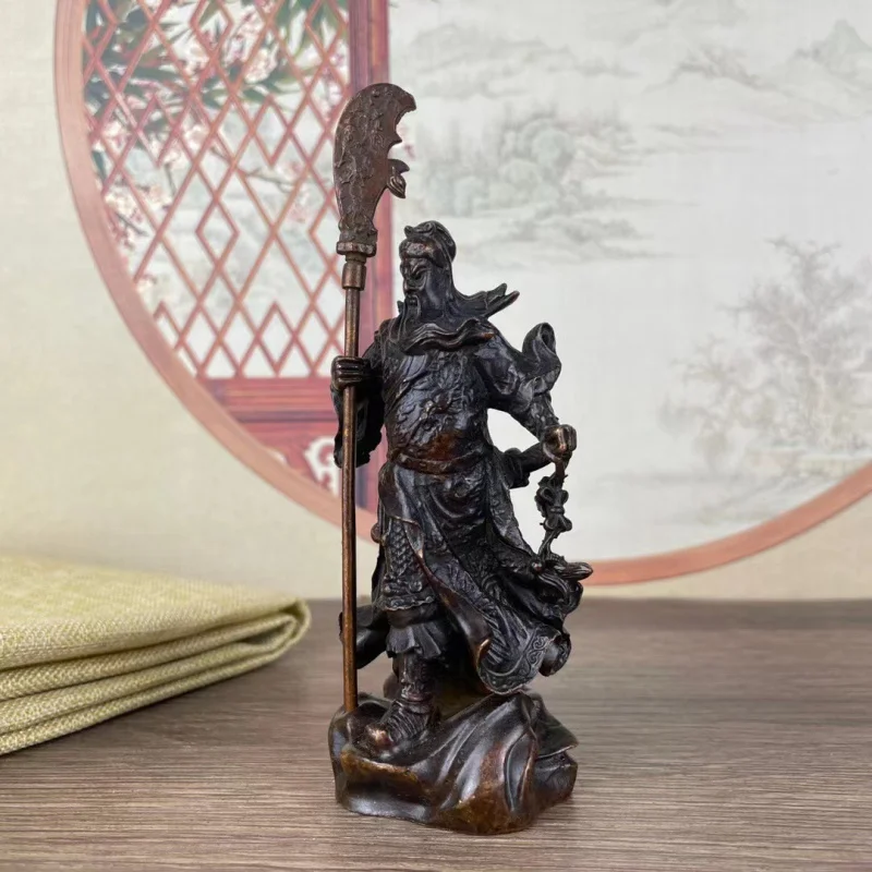 Bronze-plated statue with sword, Yu figure, Er Ye decorative piece, Guan Gong desktop ornament