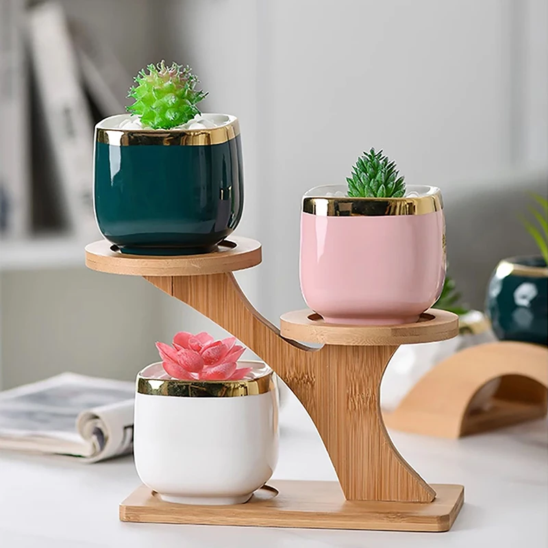 Bamboo Wood Tray 3-Layers Flowerpot Holder,Plants Stand Home Decoration Gardening Supplies Succulents Bonsai Organizer