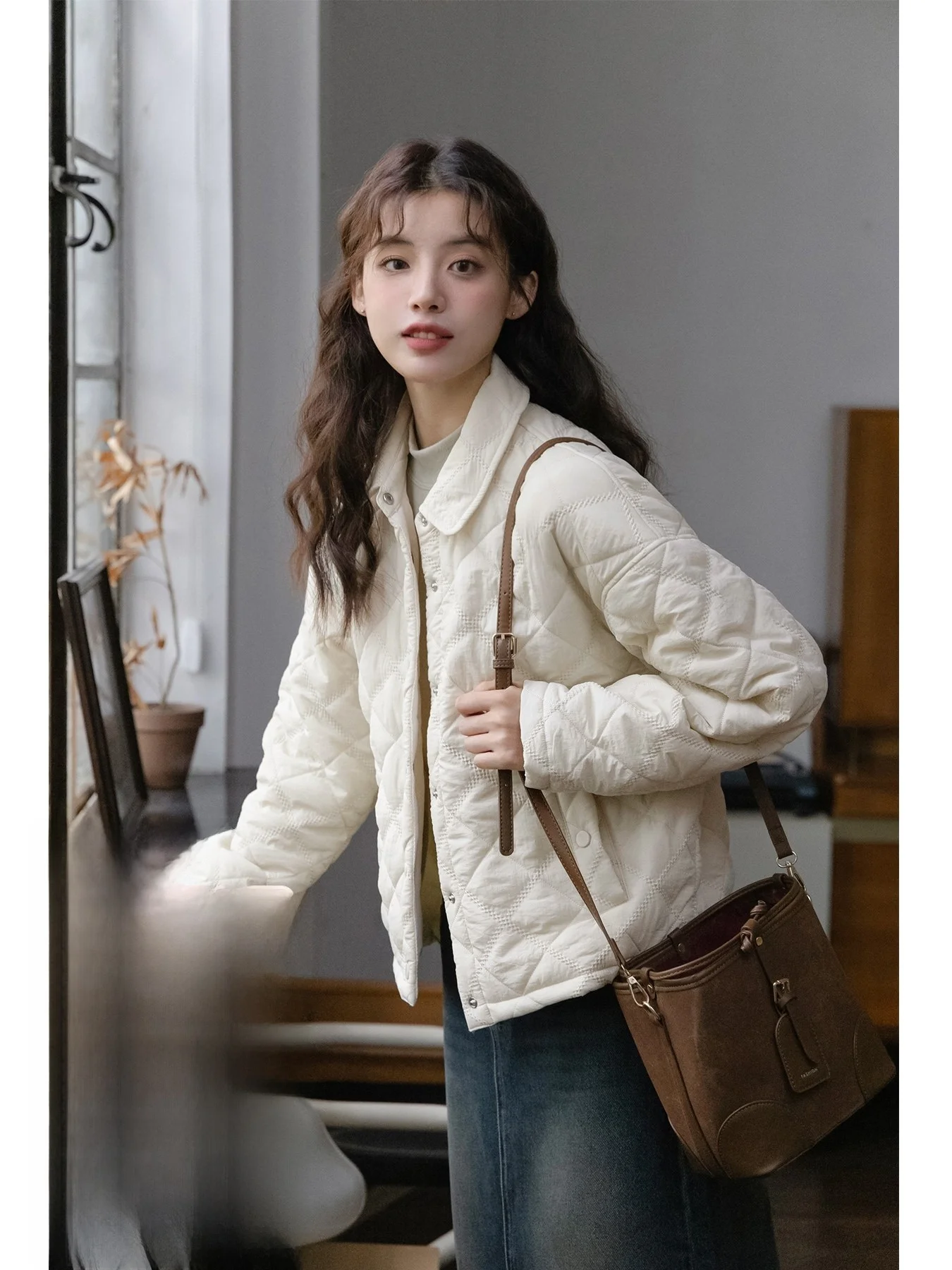 

Женская осенне-зимняя верхняя одежда из хлопка в винтажном стиле, с уникальным воротником, бежевая, маленький размер, в японском стиле, для снежной погоды