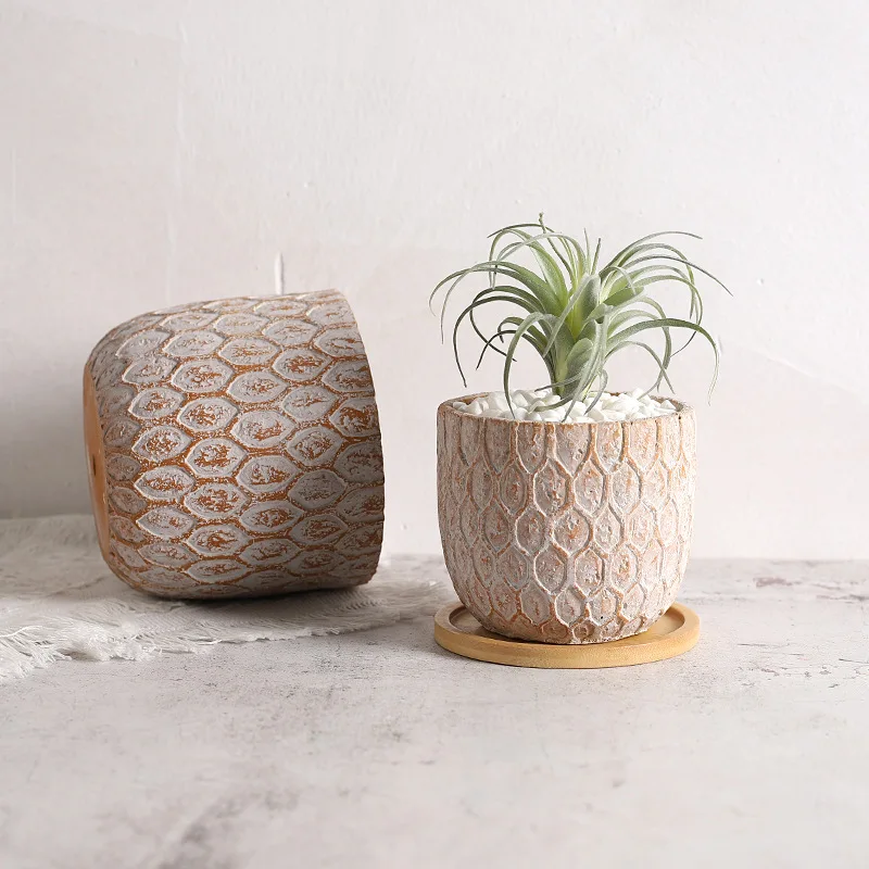 Nordic craft cement flower pot red brick color fish scale pattern gardening ornament flower pot succulent planting pot wholesale