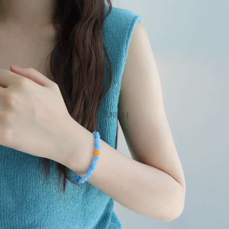 [Blue Night Firefly] Pulseira de ágata aquamarina feminina novo estilo chinês nicho branco e frio versátil