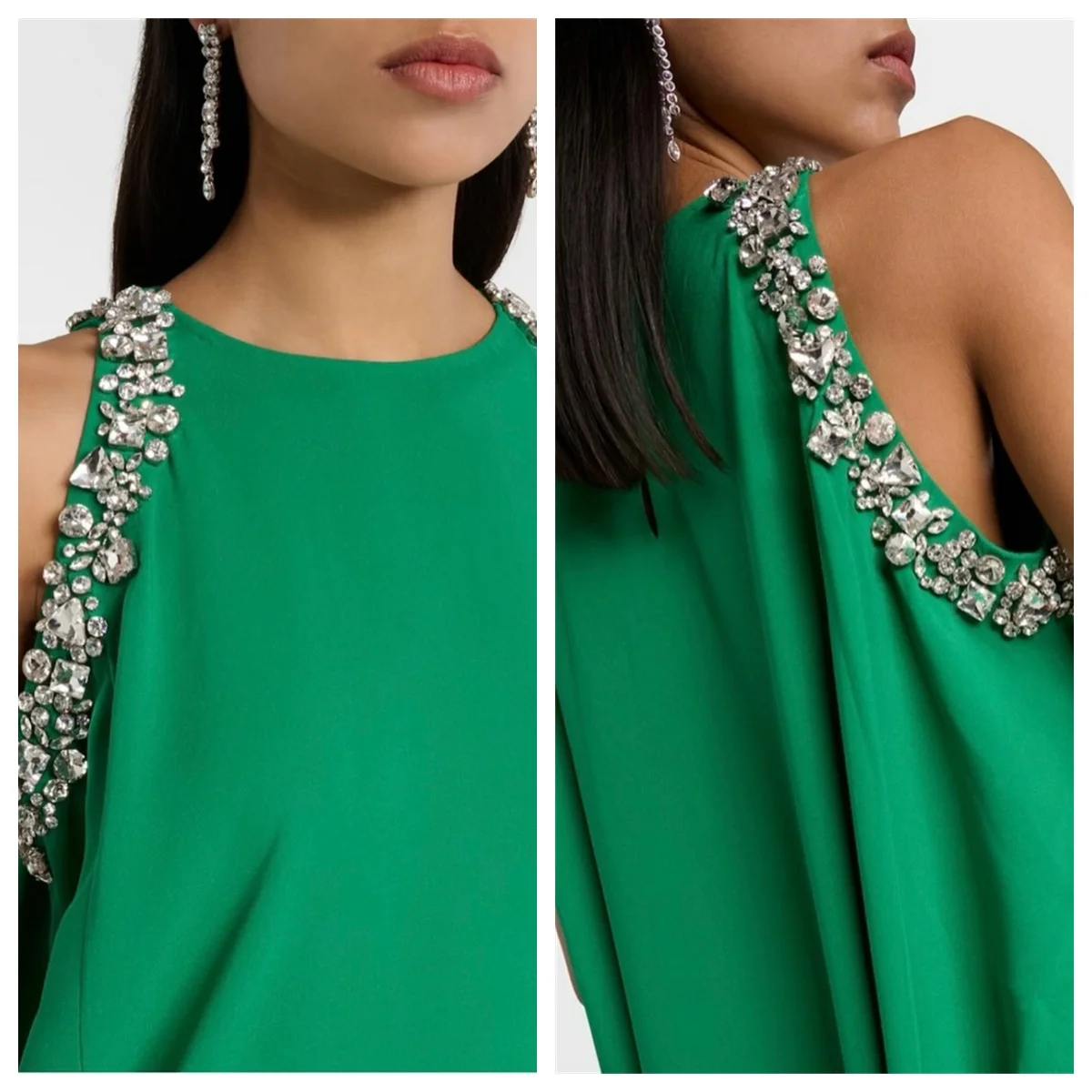 Customized Crew Neck Sleeveless Cocktail Dress Straight Floor Length Modern Evening Dress Crystal Green Delicate Prom Dress