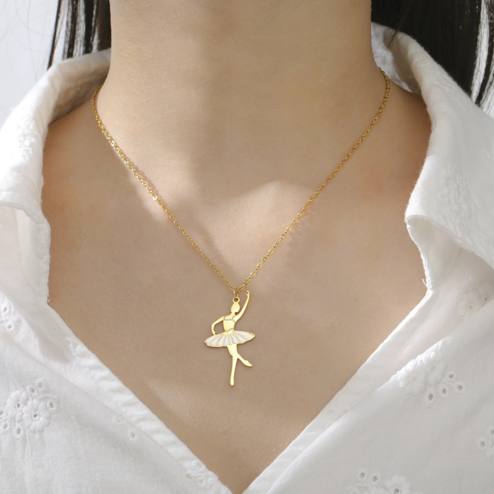 COOLTIME Gymnastik Anhänger Halskette für Frauen Edelstahl Mode Sport Ballett Tänzerin Halskette Turnerin Schmuck Neue – Detail 9