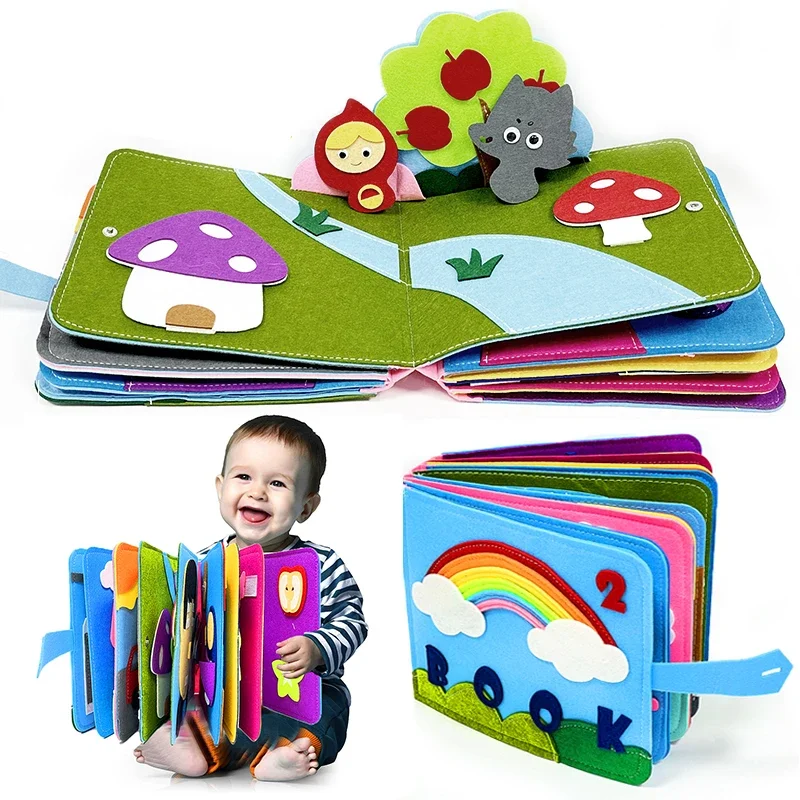 Montessori Teaching AIDS Rainbow Felt Book Children'S Early Education Toy Toddler Busy Story Book Washable