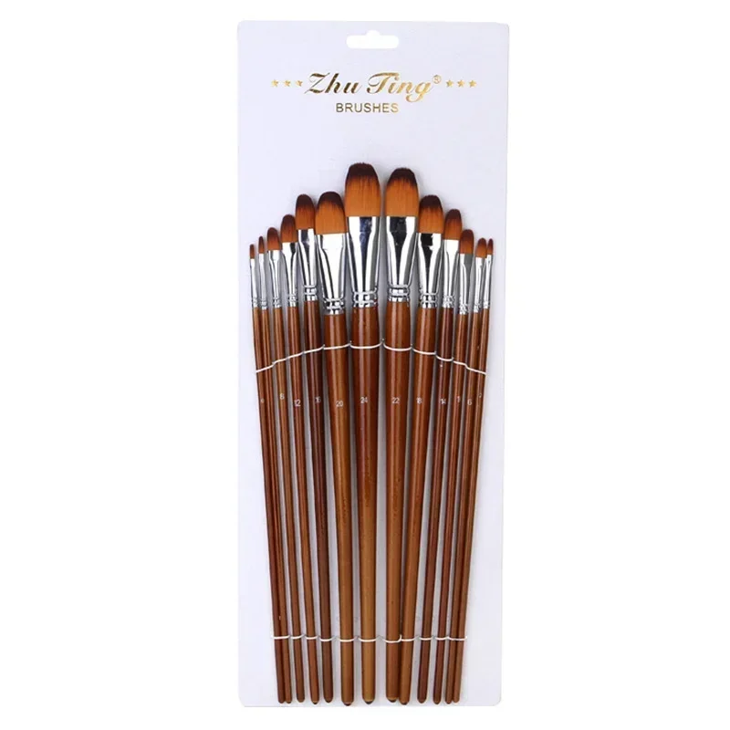 13Pcs/Set Nylon Hair Watercolor Paint Brushes Different Shape Round Plain Tip Gouache Painting Brush Set Art Supplies