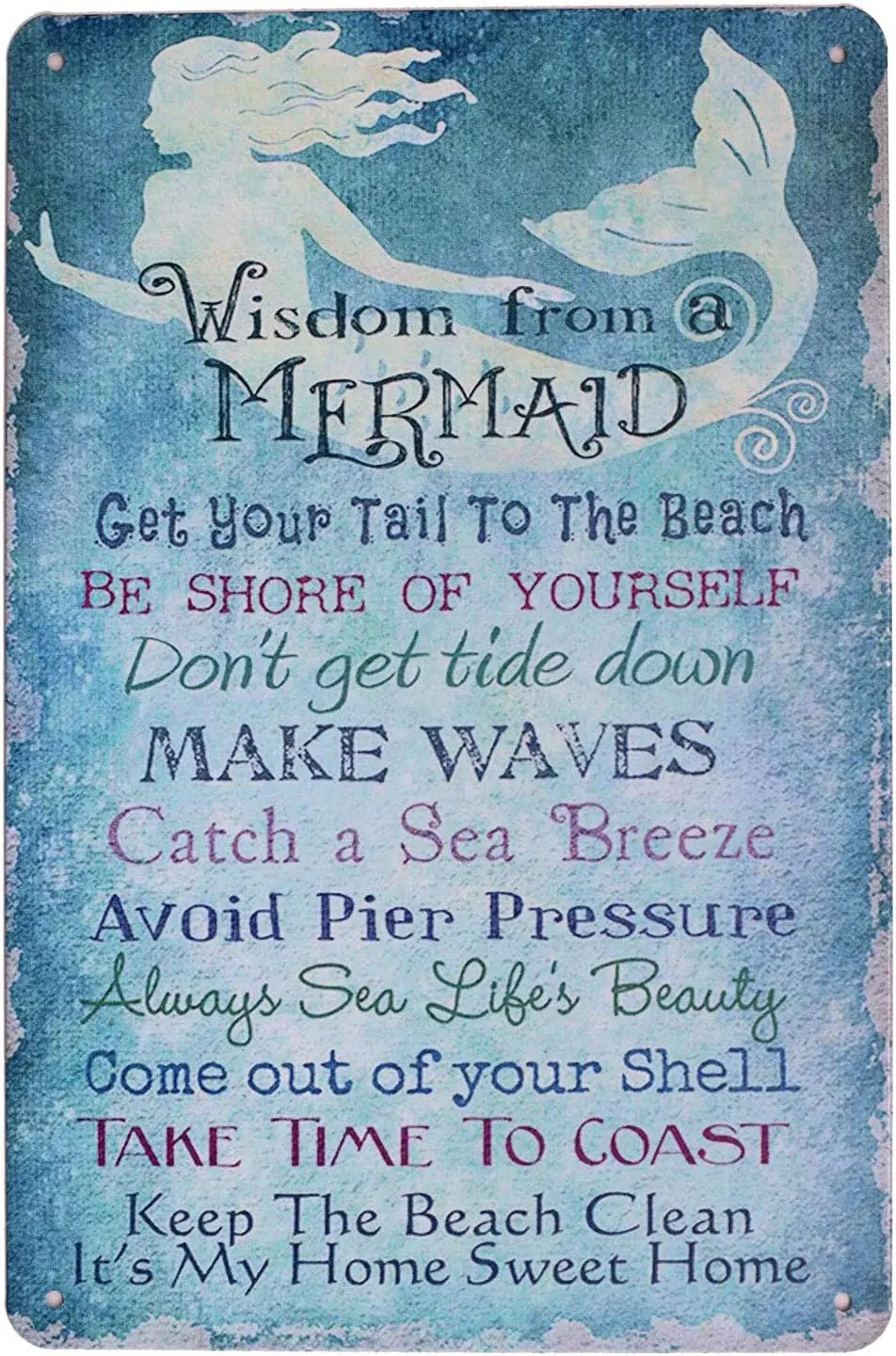 from a Mermaid Keep The Beach Clean, Metal Tin Sign, Vintage Plaque Poster Home Wall Decor