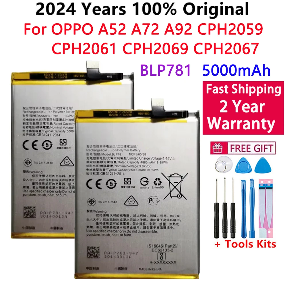 

100% Original High Quality BLP781 5000mAh Replacement Battery For OPPO A52 A72 A92 CPH2059 CPH2061 CPH2069 CPH2067 Batteries