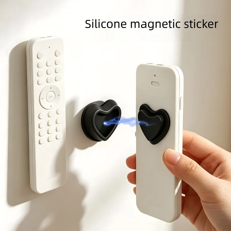 Cute Heart Shaped Silicone Magnetic Sticker No Drill Self Adhesive Remote Control Holder Wall Mount Strong Magnet Organizer