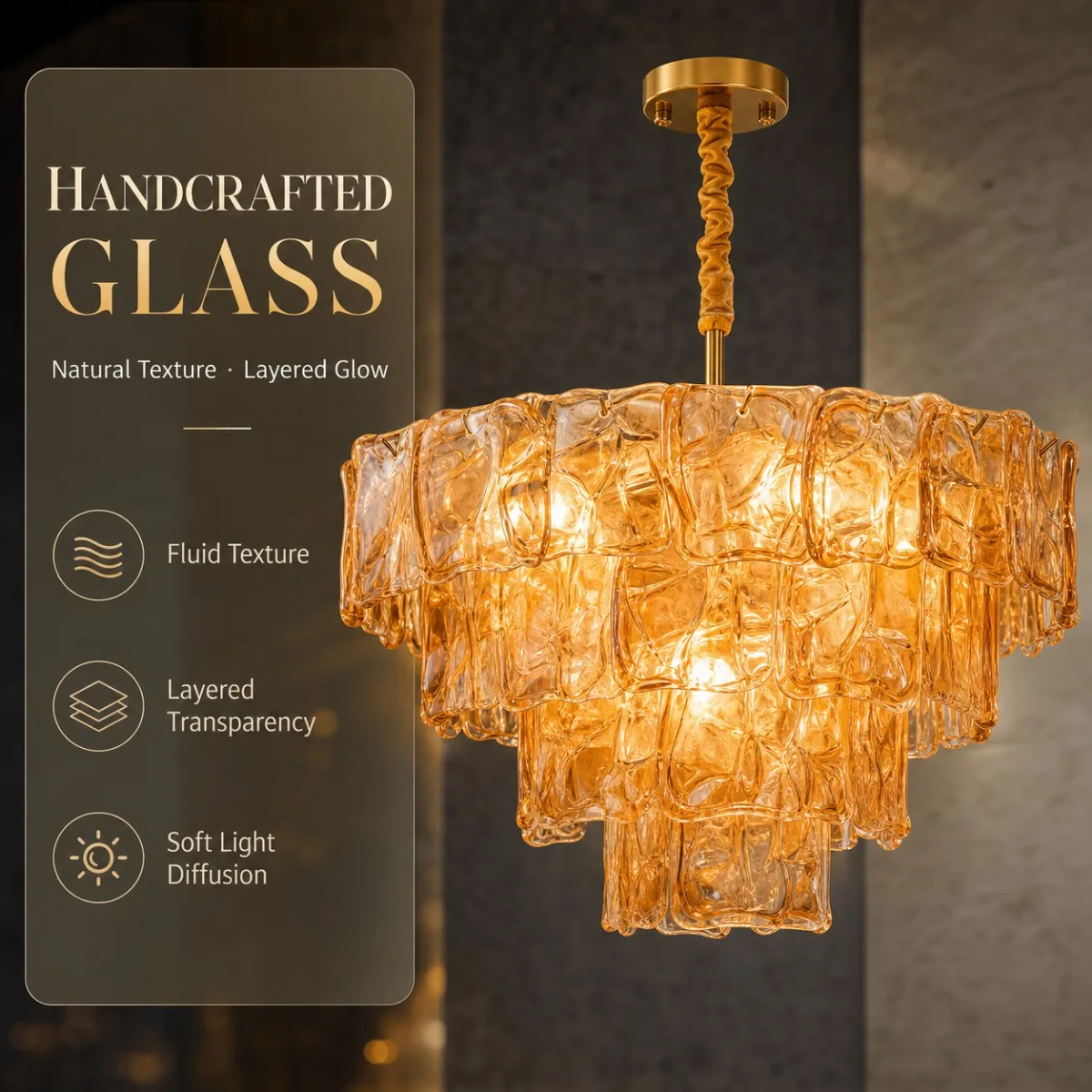 Luxury Molten Glass Chandelier Modern Handcrafted Multi Tier Pendant Light 2026 Dimmable Ceiling Luster for Living Room Villa
