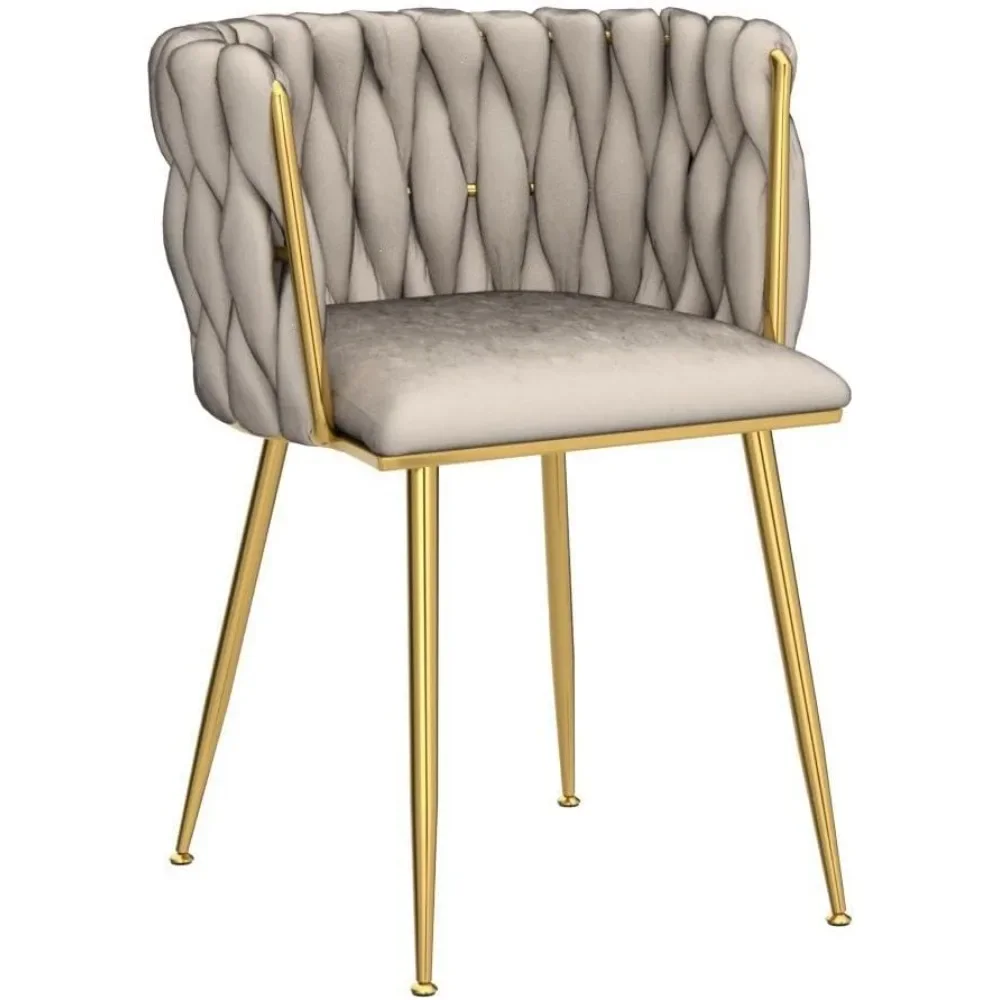 Modern Velvet Dining Chairs Weaving Accent Upholstered Side Chair with Golden Metal Legs european sillas comedor furnitures