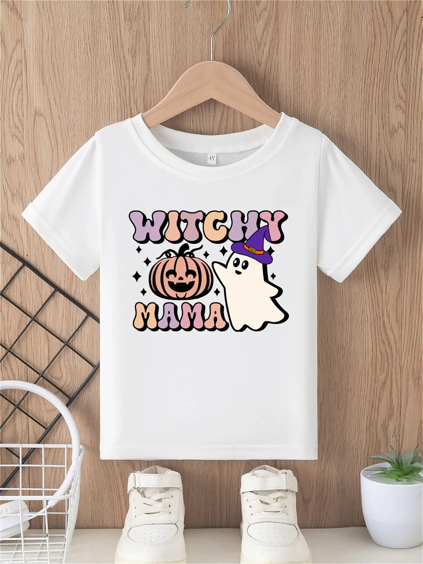 تي شيرت للأولاد الهالوين مطبوع عليه حروف ماما الساحرة بنمط اليقطين كاجوال وعصري برقبة دائرية وأكمام قصيرة #2