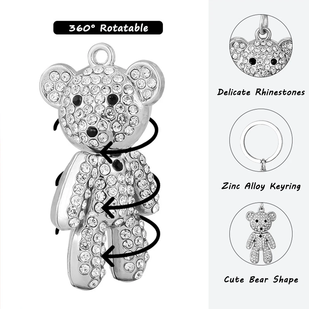 Luxury Rhinestone Bear Keychain Lovely Animal  Alloy Keyring for Women Girls Bag Charm Car Key Accessory Fashion Jewellery Gift