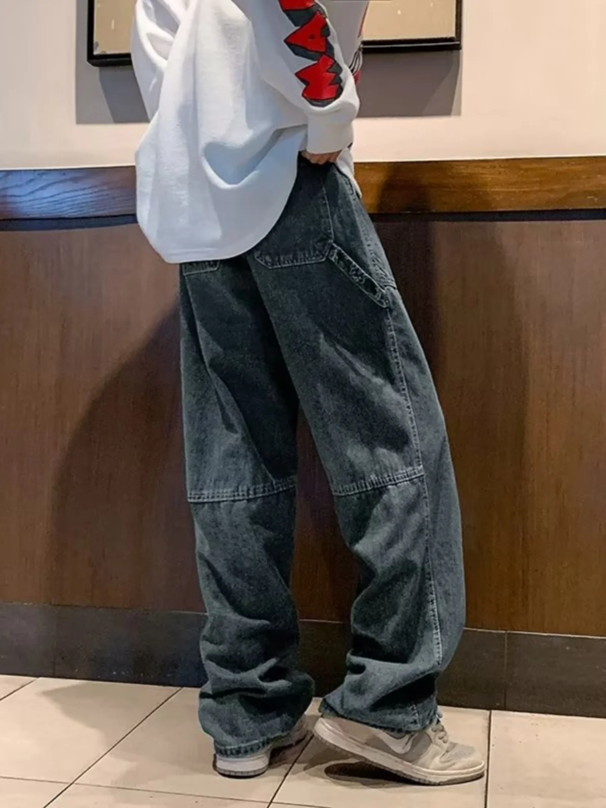 

Американские джинсы в стиле ретро, мужские прямые свободные широкие брюки, осенние модные повседневные универсальные джинсы свободного покроя High Street