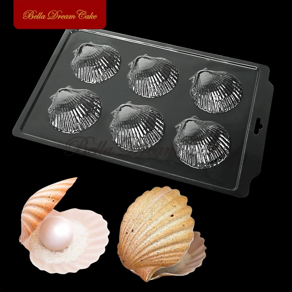 6 Cavity ​3D Scallop Shape Chocolate Mold Seashell Dessert Plastic Mould DIY Candy Making Tray Cake Decorating Tools Bakeware