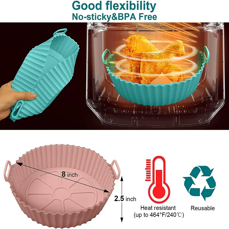 Reusable Airfryer Pan Liner Accessories Silicone Air Fryers Oven Baking Tray Pizza Chicken Airfryer Non-stick Silicone Mould