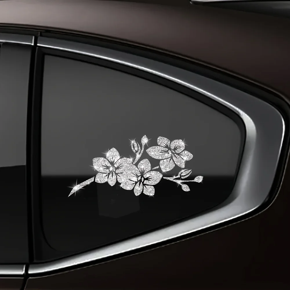 

1pc Plum Blossom Pattern Car Stickers Sparkling Flowers Car Decoration Stickers Suitable for Doors, Windows, Glass Bodies, Tails