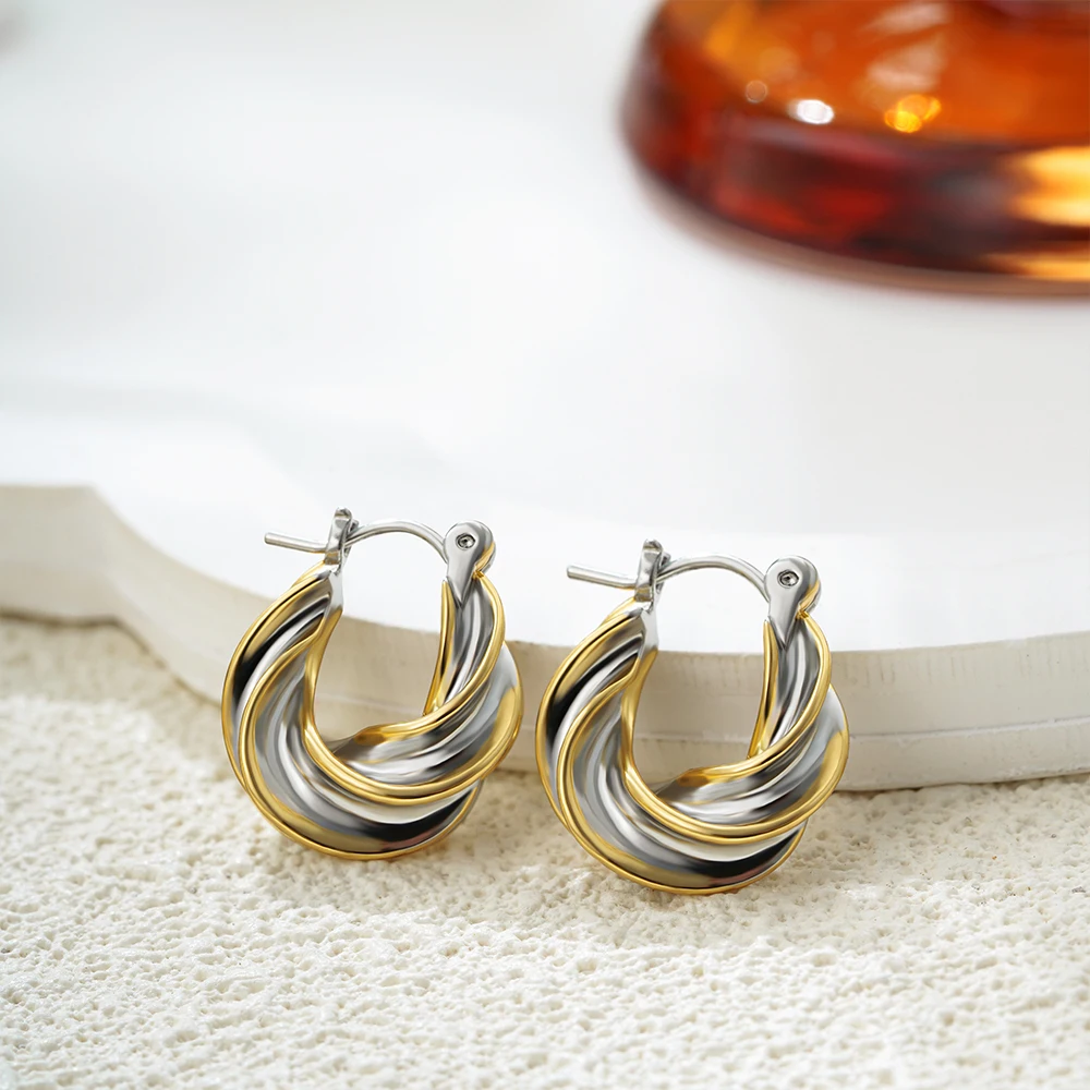 Vintage 18K Gold&Silver Plated Twisted Hoop Earrings dla kobiet Fashion Mixed Color Double Layer Small Hoops Ear Buckle Jewelry — zdjęcie 4