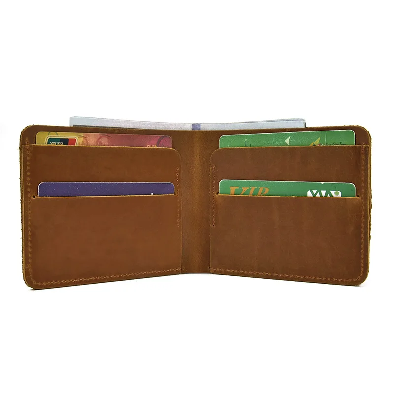 

Minimalism Genuine Leather Crazy Horse Hand-made Men's Purse Vintage Card Holder Wallet Dollar Purses Money Clip
