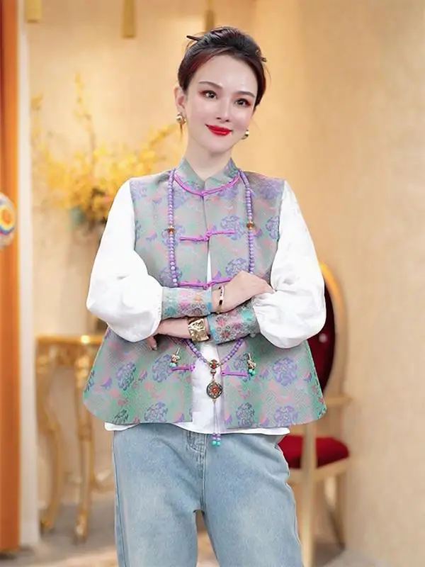 Veste rétro chinoise à boutons, vêtement d'extérieur pour femmes, printemps automne, haut de gamme, style national, col zen, épaulettes, haut
