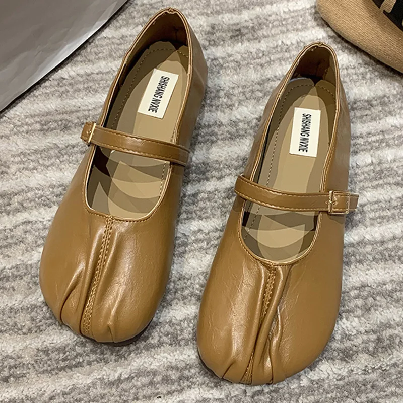 

Женские туфли на плоской подошве, повседневная обувь из мягкой кожи в стиле ретро, осенние одинарные туфли с мягкой подошвой и ремешком на щиколотке