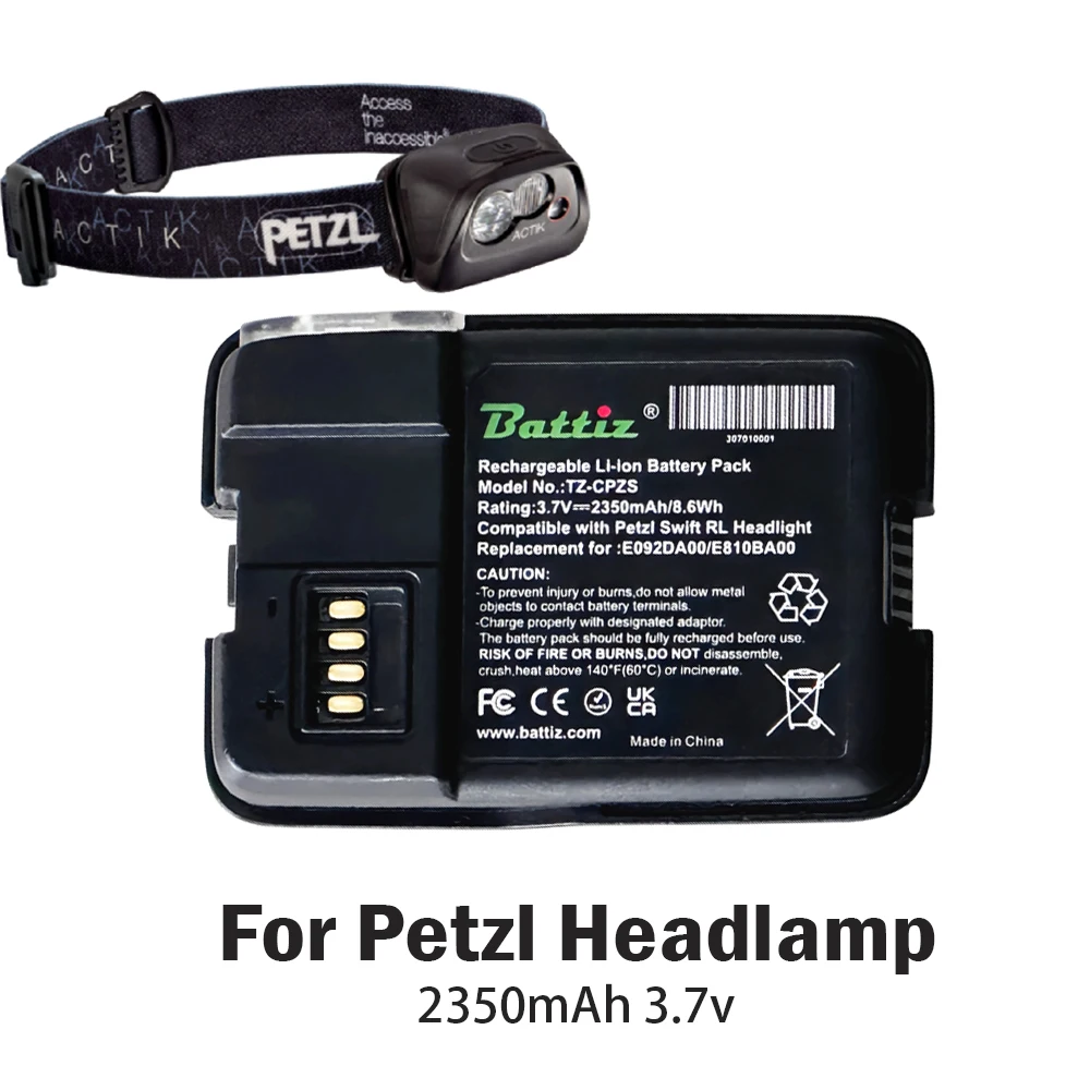 Li-Ion Rechargeable Battery Compatible With Petzl Swift RL Headlamps 2350mah