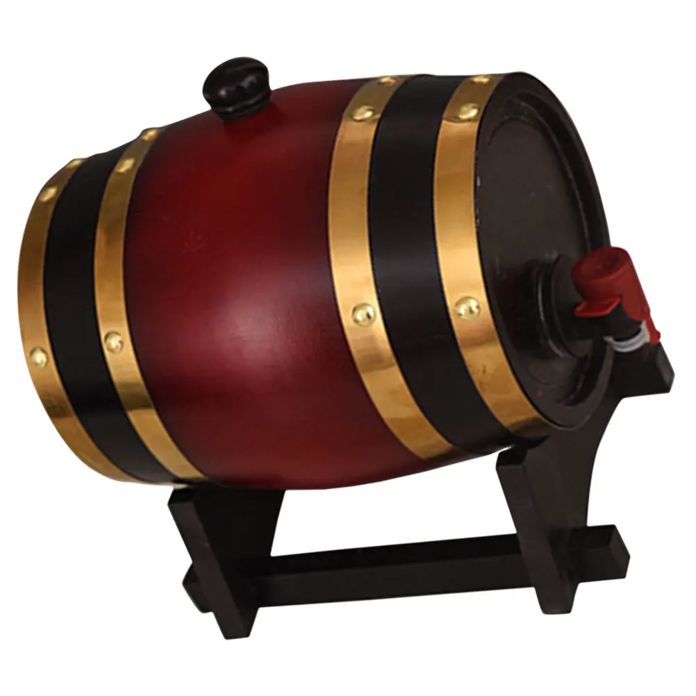 

Solid Wood Beer Barrel Decorative Container Household Bar Pub Home Faucet Curved Base Storage Dispenser Red for Drinking