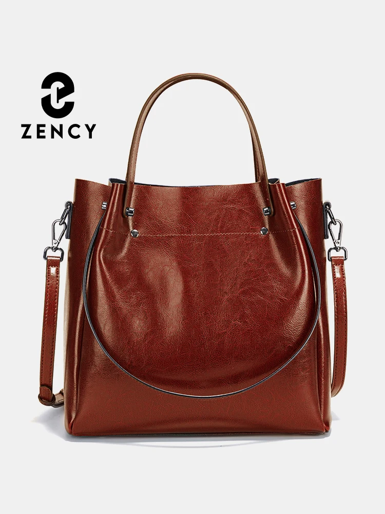

Zency Fashion Large Capacity Women's Handbag 100% Genuine Leather White Shoulder Crossbody Tote Purse Shopper Bag 2025