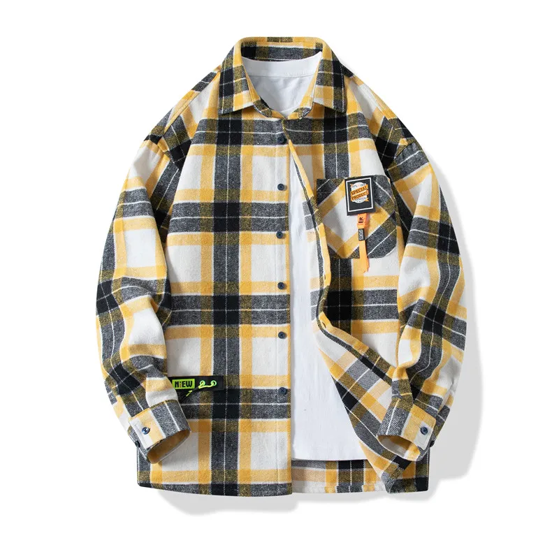 

Men Clothing 2024 Fashion Spring Autumn Casual Plaid Long Sleeve Shirt Retro Youth Casual All-match Top Men Shirt Coat