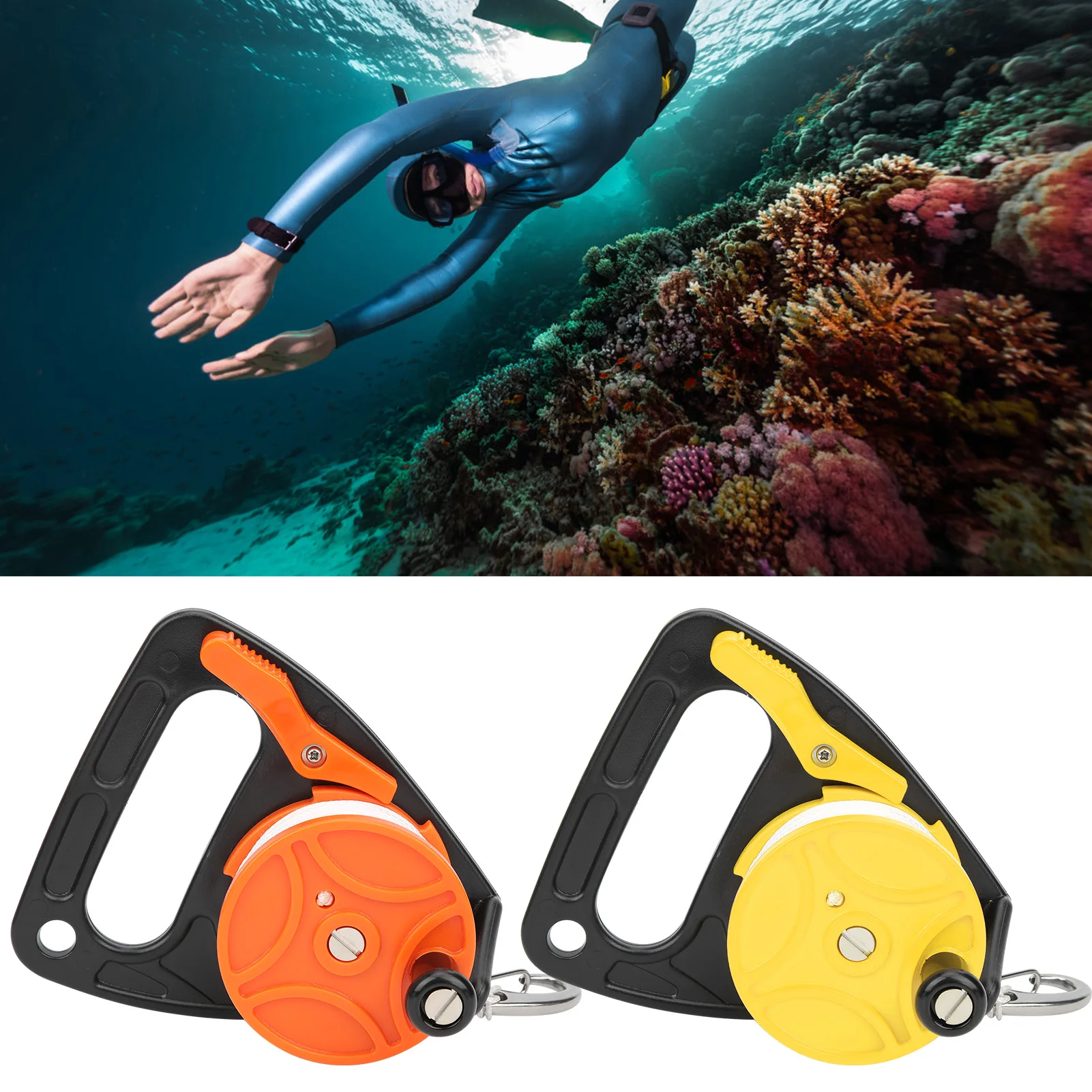 بكرة الغوص مع مقبض عجلة خط الغوص 150ft معدات غطس بكرة خط الغوص مع مقبض بطاقة موقف مزيج حبل PP #1