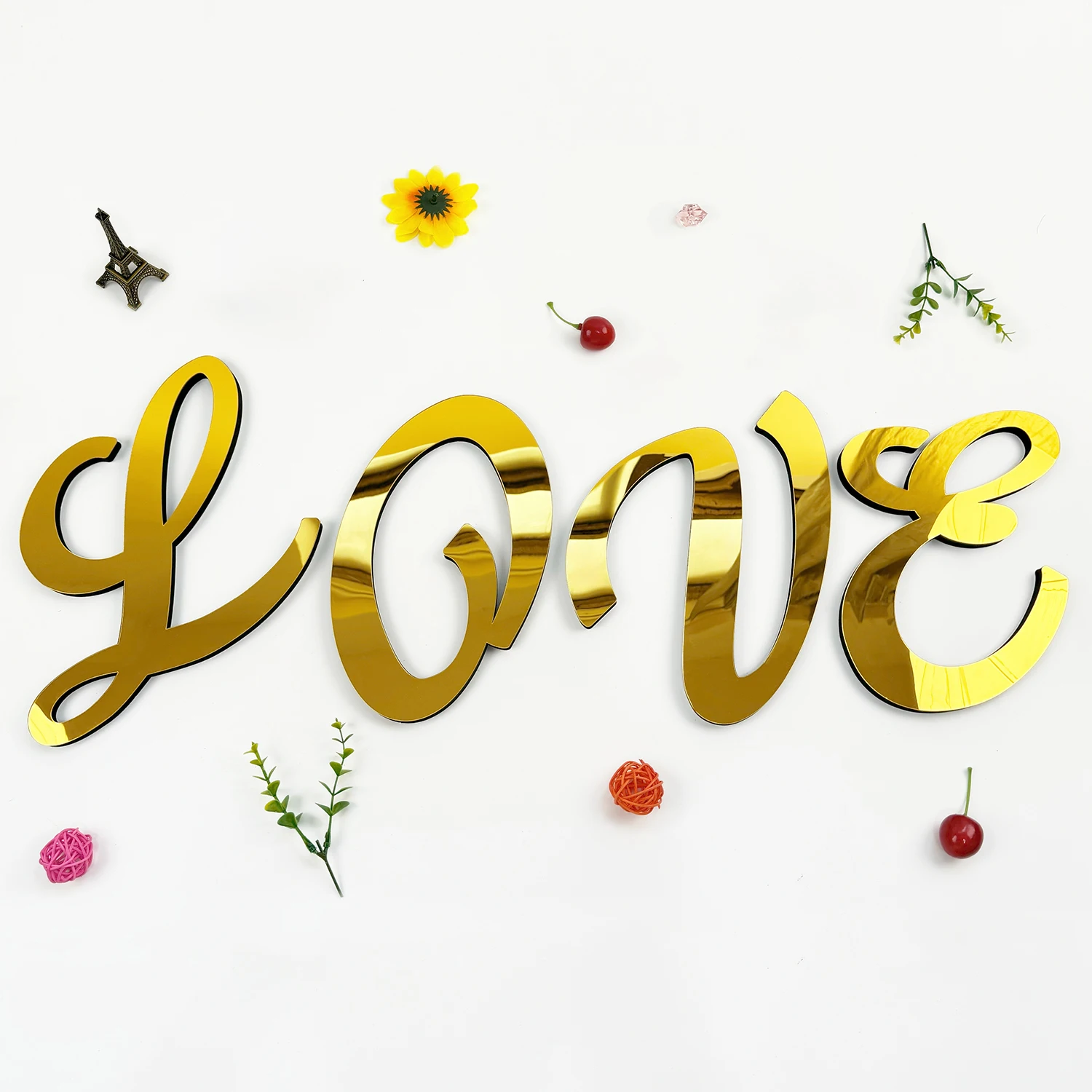 Large Size 20cm Gold 3D Acrylic Mirror Surface Artistic Font English Letters Wall Stickers Home Decor Alphabet Art Wall Decals