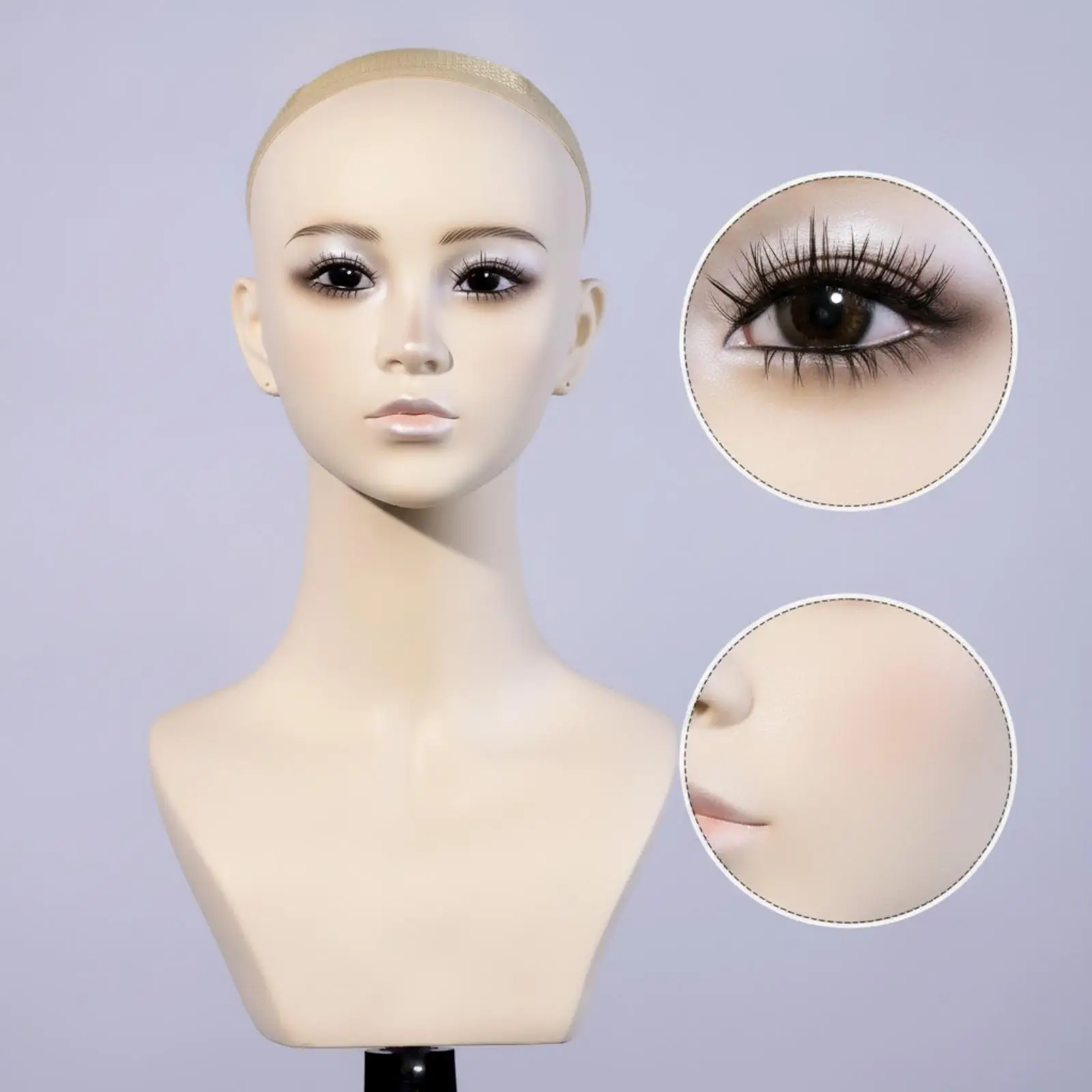 Realistic Mannequin Head Display Bust PVC Female Form for Wig Hat Cap Necklace Earrings Store Window Merchandising