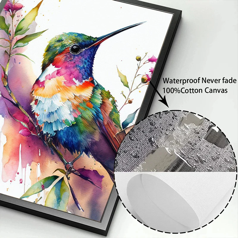 수채화 다채로운 새 Hummingbird 꽃 벽 아트 캔버스 회화 포스터 및 인쇄 거실 사진 홈 장식