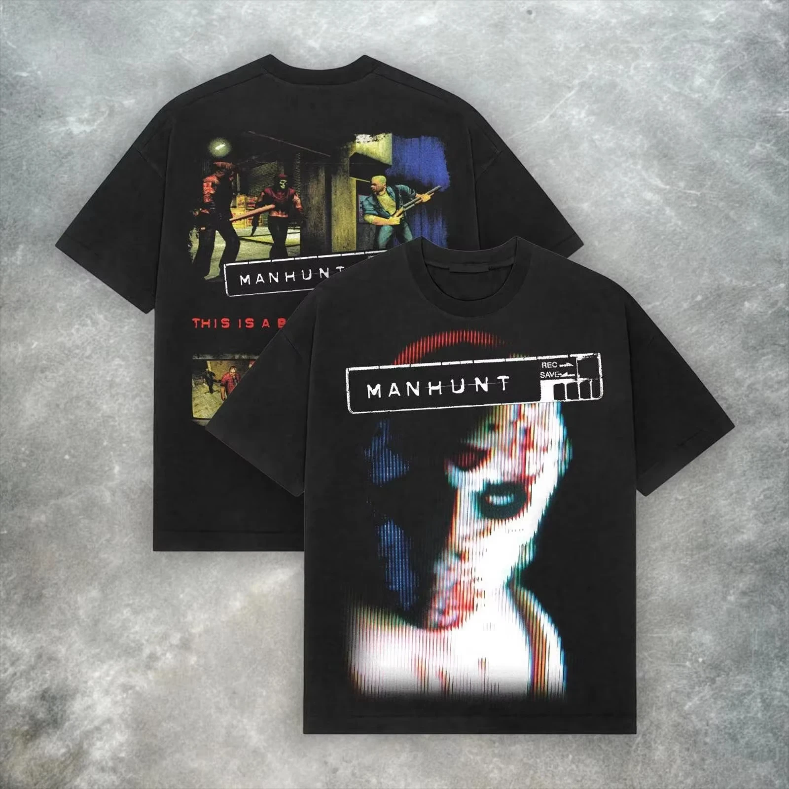 Manhunt PS2 T-shirt: Retro Y2K Horror Game T-shirt Summer Men's and Women's Loose Breathable T-shirt Top T-shirt