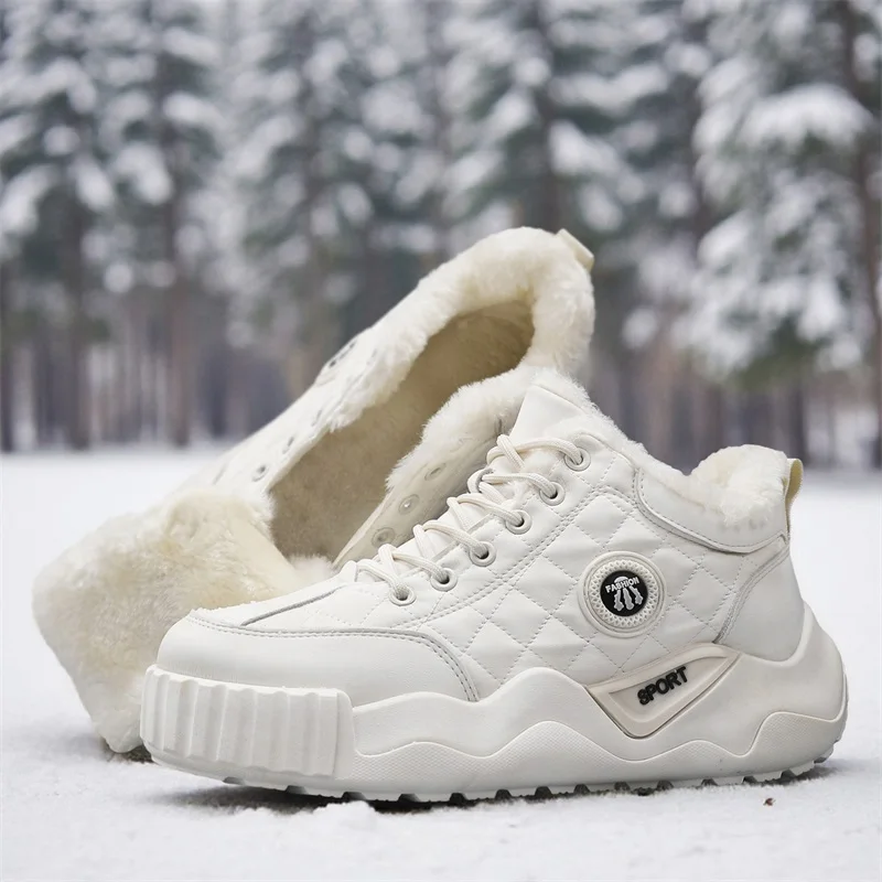 

2025 New Fall Winter Men's Mid-Top Boots - Thick Sole Fleece Lined Thickened Warm Cold-Resistant Cotton Shoes