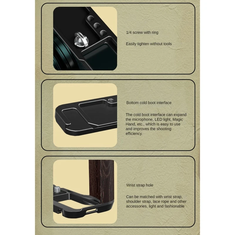 BNVN-Quick Release L Plate Wood Hand Grip L Holder For Fuji Fujifilm X100VI Camera Anti-Slip Handgrip Holder L Bracket