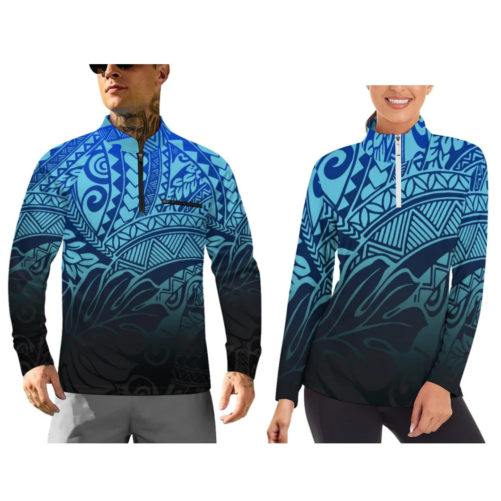 Long-Sleeved Sportswear Couple Outfits With Customizable Polynesian Floral Patterns Are Comfortable Sportswear