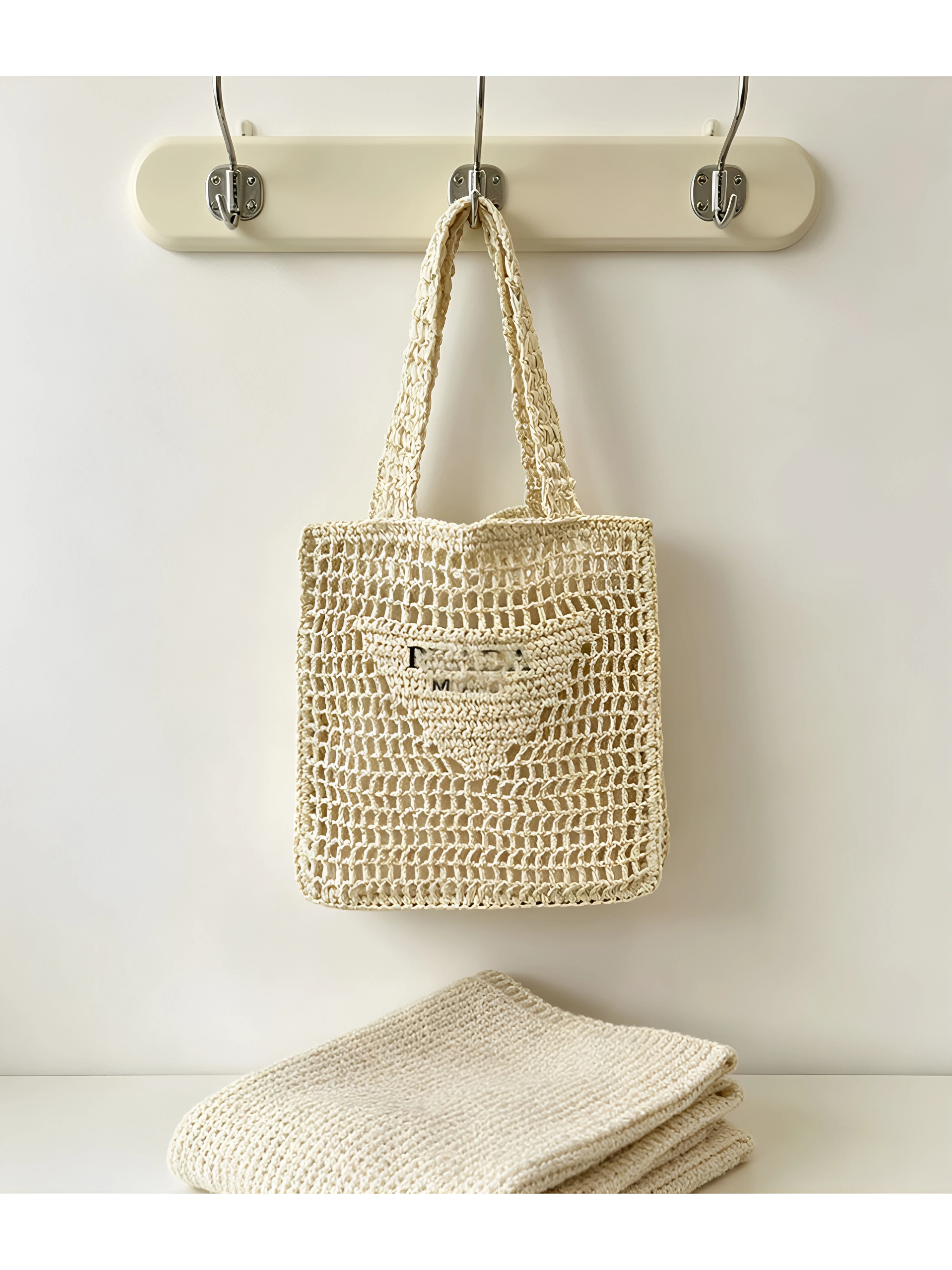 p-home-grass-woven-bag-women's-summer-vacation-handheld-basket-fashionable-retro-hollow-out-beach-bag-foldable-square-shape