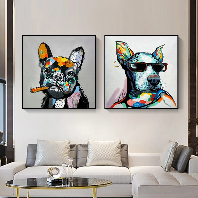 

Modern Animal Canvas Paintings Elephant Dog Cattle Poster and Print Wall Art Pictures for Living Room Home Decoration Cuadros