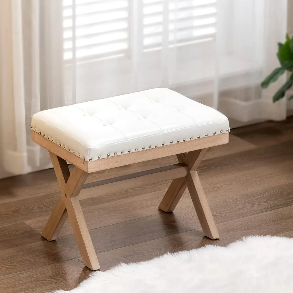 

Bench Ottoman Faux Leather Upholstered Entryway Bedroom Bench Footstool Seat with X-Shaped Wooden Legs for Patio Bed