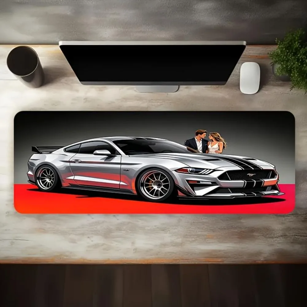 The feature is two handsome men standing beside a silver-white sports car, with a non-slip rubber bottom escritorio accesorios