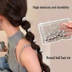 Simple Silver Ball Hair Ropes Rubber Bands For Women Fashion Korean Ponytail Rubber Band Hair Tie Gum Headwear Accessories
