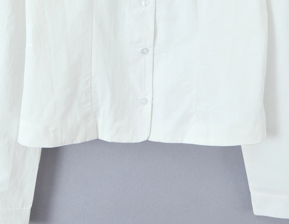 Zoete lente witte Peter Pan kraag lange pofmouwen dames single-breasted knoppen slanke taille korte blouse tops CHIC