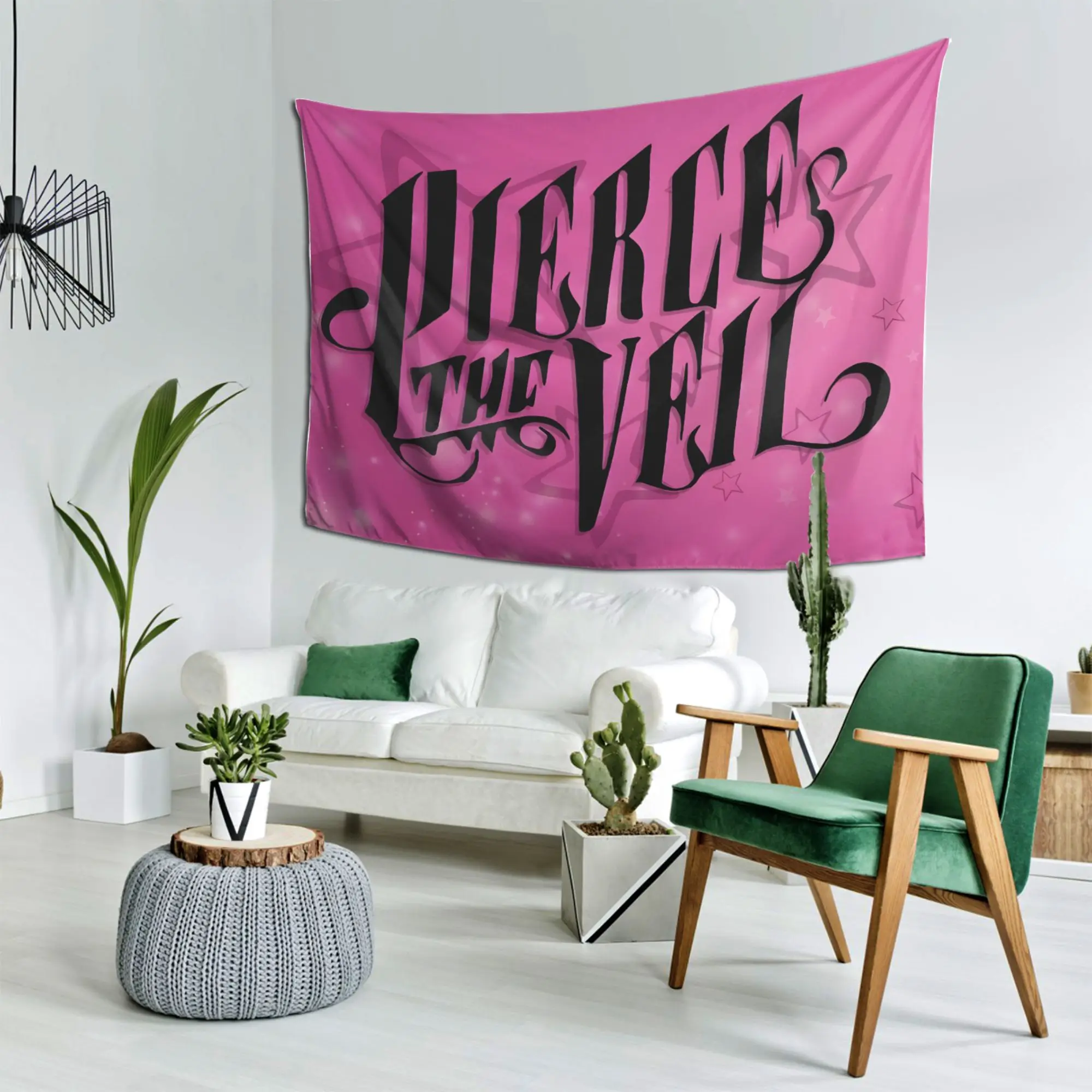 Pierce the Veil Band Merch Wall Tapestry Pink Aesthetic Boho Typography Gothic Decor Hanging Poster for Bedroom Apartment Room D