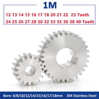 1pc 12T-40T 1M 304 Stainless Steel Spur Gear 1 Module 12 13 14 15 16 17 18 20 21 22 23 24 25 26 27 28 30 32 33 35 36 38 40 Teeth