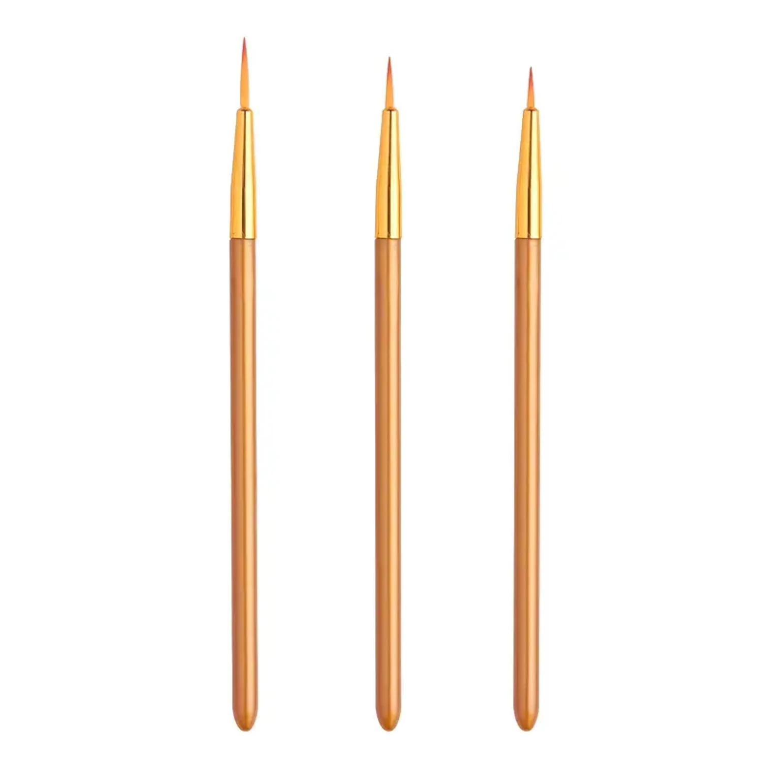 Rose Golden Nail Art Line Painting Brushes Set - 3 Piece Metal Handle Thin Liner Drawing Pens for DIY UV Gel Tips Design, Profes