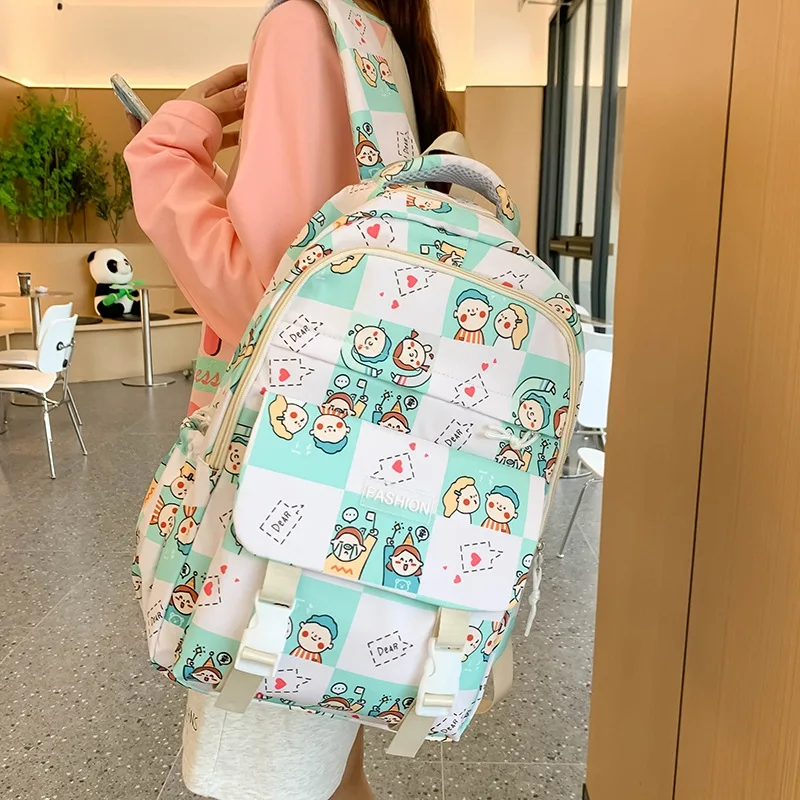 Ins-cute mochila para meninas, mochila escolar com bolsos, estilo harajuku, para mulheres e adolescentes