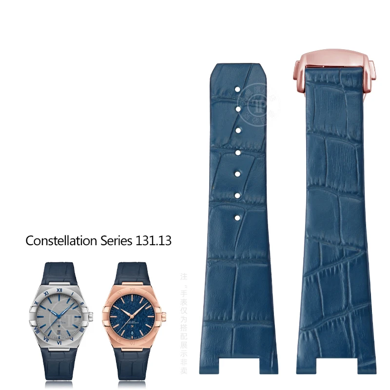 

Men's Leather Strap for Omega Constellation Double Eagle 39mm Watch 131.10 Watchband Blue 24mm Bracelet 131.10 Deployment Buckle